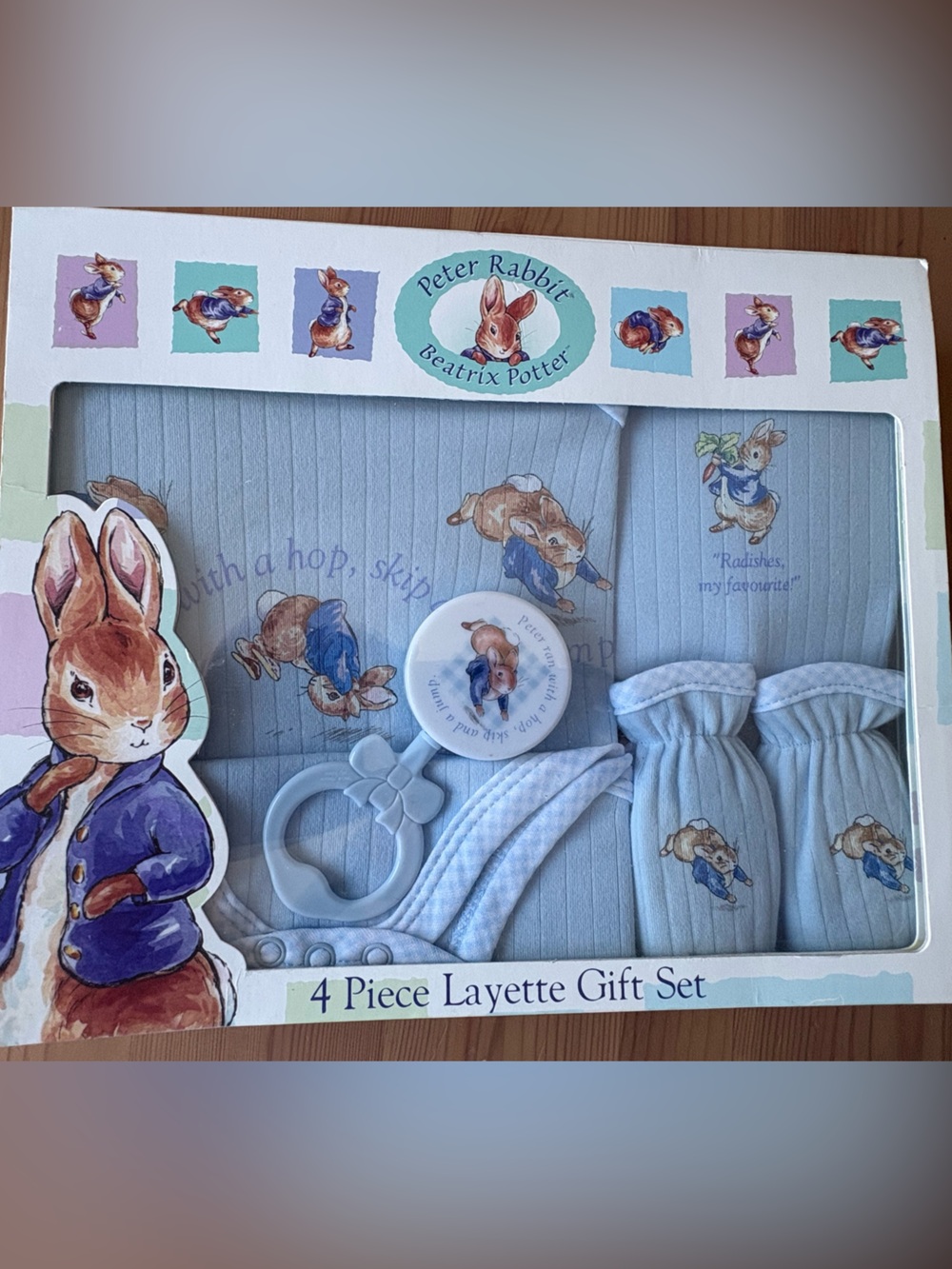 Vintage 2002 Peter Rabbit Baby Layette Set - Light Blue 4-Piece Gift Box